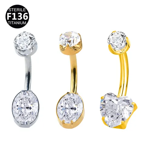 F136 Titanium Heart Oval Zirconia Belly Button Ring Internal Thread Body Piercing Jewelry For Women Men Unisex Decorative Accessory
