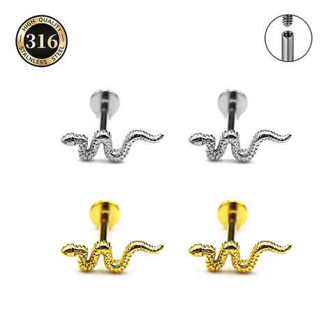 Σκουλαρίκι Labret από Ανοξείδωτο Ατσάλι 316L σε Σχήμα Φιδιού για Γυναίκες Άνδρες Κοσμήματα Διάτρησης Χρυσό Ασημί Φίδι Helix Tragus
