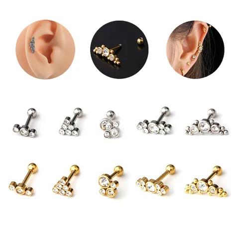 316L Stainless Steel Rhinestone Cluster Stud Earrings For Women Men Geometric Flower Barbell Screw Back Ear Bone Piercing Jewelry