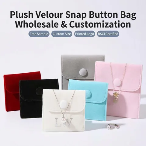 Samt Schmuckbeutel Mit Knopf PU Leder Schmucktasche Kleine Schmuck Aufbewahrungstasche Für Ringe Ohrringe Halsketten Geschenkbeutel