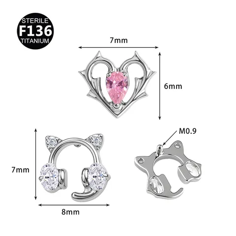 F136 Titan Gaming Katzenohr Dornen Wassertropfen Herz Lippenstecker Knorpel Ohrring Piercing Schmuck Mit Kristall Inlay Unisex