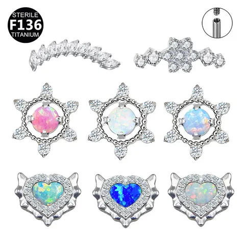F136 Titanlegierung Blume Herz Schneeflocke Lippenpiercing Schmuck Innengewinde Geometrische Strass Knorpel Ohrring Stecker