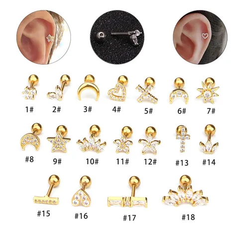 Minimalistischer Edelstahl Knorpel Ohrring Für Damen Herren Geometrischer Stern Strass Eingelegter Piercing Stecker Modischer Körperschmuck Geschenk