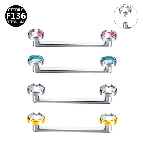 Titanium F136 Internally Threaded Surface Bar Piercing Jewelry Double Rhinestone Labret Base Clavicle Piercing Studs Geometric Punk Body Jewelry For Unisex