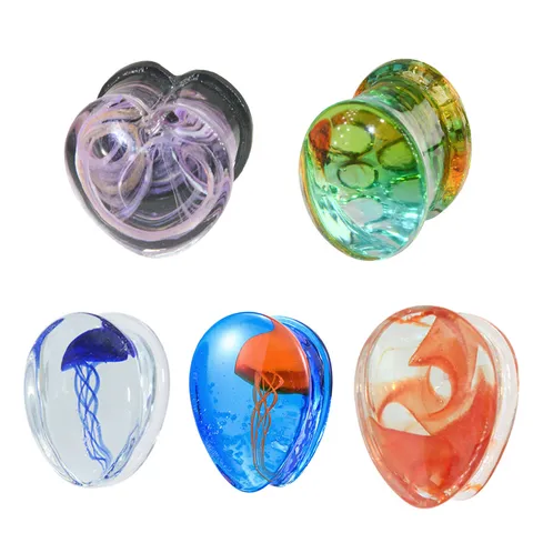 Quallen Glas Ohr-Plugs Wirbel Muster Body Piercing Schmuck Gauges Tunnels Expansion Für Herren Damen Unisex Zubehör