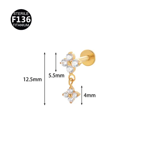 F136 Lega di Titanio Orecchini a Bottone Cartilagine Fiore Filettatura Interna Gioielli Piercing Ipoallergenico Strass Trifoglio Piercing Labbro