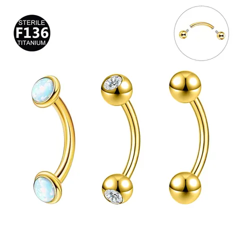 F136 Titanium Internal Thread Belly Button Rings Curved Barbell Eyebrow Rings Geometric Rhinestone Piercing Jewelry For Men Women