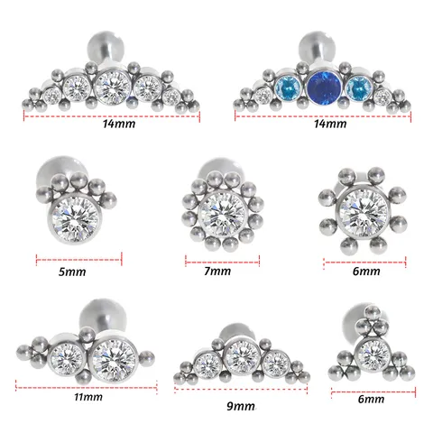 Piercing al Labbro in Lega di Titanio Anello Ipoallergenico Labret Strass Orecchino Cartilagine Geometrico Gioielli Corpo Unisex