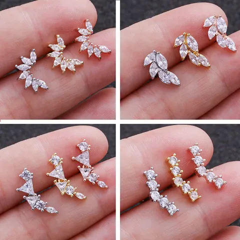 Boucles d'Oreilles Clous de Cartilage en Acier Inoxydable Strass Étoile pour Femme Piercing Helix Argent Or Or Rose Bijoux