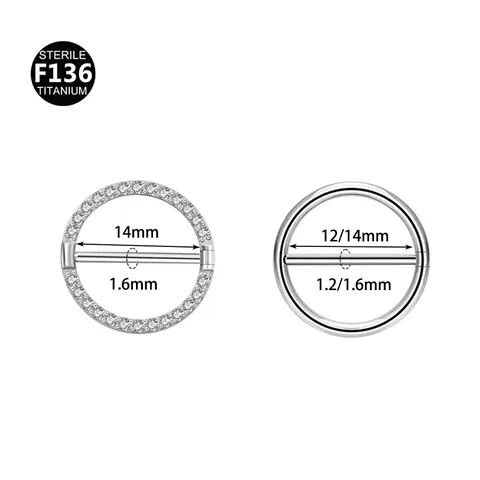 G23 Titanium Alloy Nipple Ring Body Piercing Jewelry Round Rhinestone Inlaid Simple Design Body Jewelry