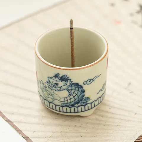 Imperial Yellow Ru Kiln Dragon Floral Ceramic Incense Burner Holder Traditional Tea Accessory Home Decor