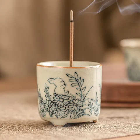 Ceramic Incense Burner Sunflower Bunny Design Cute Desktop Ornament Tea Set Accessory Home Decor Aromatherapy Holder