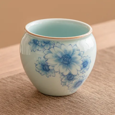 Style Chinois Porcelaine Bleue et Blanche Tournesol Lavage de Thé Accessoire de Théière en Céramique Pot de Résidus de Thé