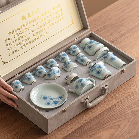 Blue and White Porcelain Kung Fu Tea Set Ceramic Teapot Teacups With Gift Box Chinese Tea Ceremony Gift Set