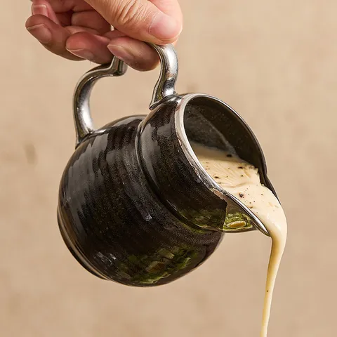 Pichet à Lait en Céramique Vintage Glaçure Réactive Pot à Café Bordure Plaquée Argent Tasse à Yaourt Cuisine Maison