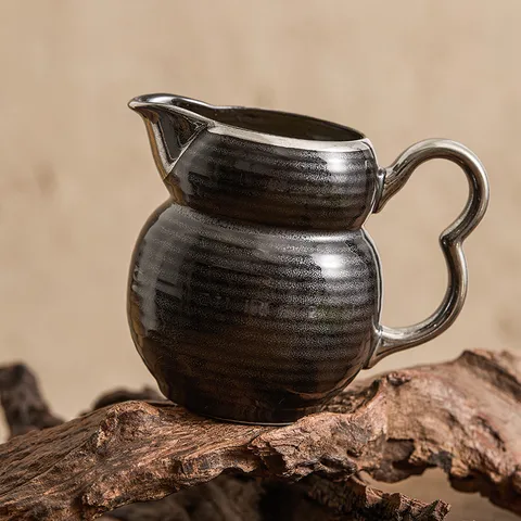 Pichet à Lait en Céramique Vintage Glaçure Réactive Pot à Café Bordure Plaquée Argent Tasse à Yaourt Cuisine Maison