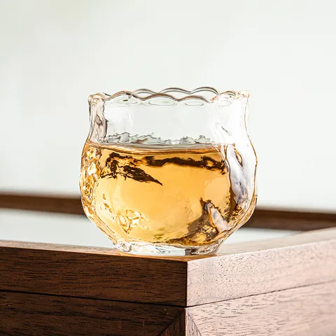 High Temperature Resistant Glass Teacup Transparent Rose Bud Tea Cup Small Tasting Cup Heat-Insulated Glassware For Home