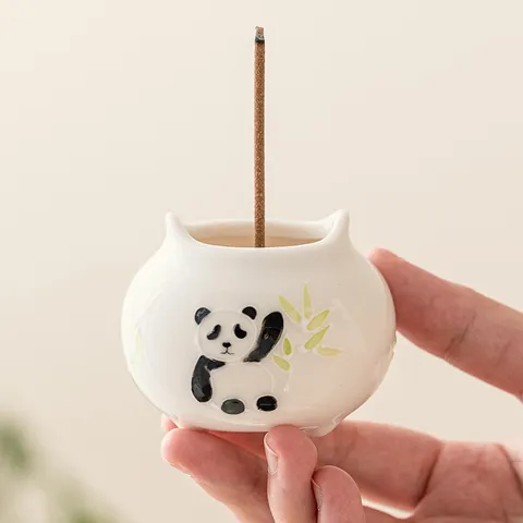 Handmade Ceramic Panda Incense Burner Hand Painted Cute Animal Joss Stick Holder Desktop Home Teahouse Incense Base