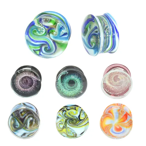Galaxy Nebula Glas Ohr Tunnel Plugs Leuchtende Double Flare Ohrlehren Irisierende Body Piercing Schmuck Für Unisex Alltag Geschenk