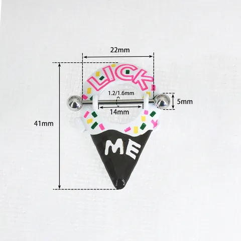 316L Stainless Steel Nipple Piercing Ring Punk Ice Cream Shape Rhinestone Body Jewelry LICK ME Letter Inlaid Nipple Studs For Women Men