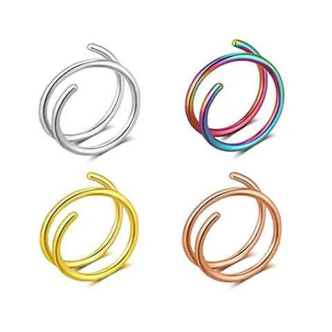 Anneau de Nez Double Couche en Acier Inoxydable Boucle d'Oreille Minimaliste Piercing Cartilage Bijoux Homme Femme Mode