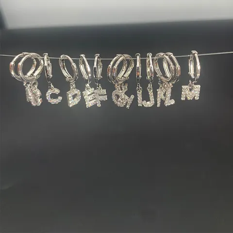 316L Stainless Steel Initial Letter Hoop Earrings Rhinestone Inlaid Alphabet Ear Buckle Piercing Jewelry Unisex