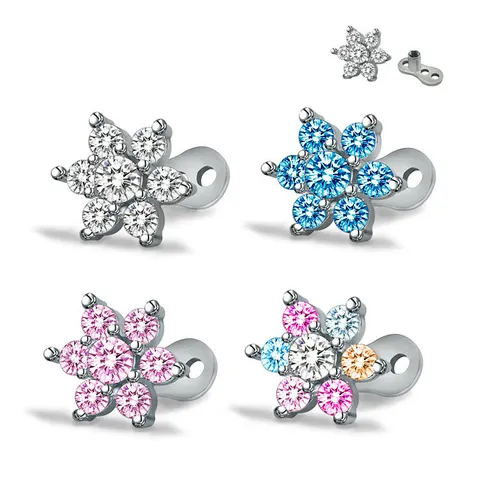 316L Stainless Steel Dermal Anchor Zirconia Flower Cluster Body Piercing Jewelry Stud For Women Unisex Retro Style