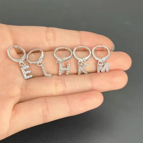 316L Stainless Steel Initial Letter Hoop Earrings Rhinestone Inlaid Alphabet Ear Buckle Piercing Jewelry Unisex
