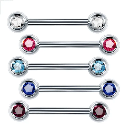 316L Stainless Steel Double Headed Rhinestone Barbell Piercing Jewelry For Tongue And Nipple Fashion Women Body Jewelry