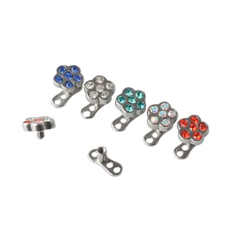 316L Stainless Steel Flower Dermal Anchor Piercing Jewelry Micro Dermal Top Skin Diver With Rhinestone Inlaid Body Jewelry