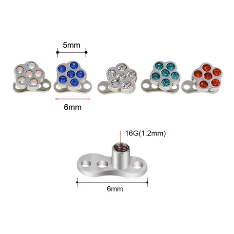 316L Stainless Steel Flower Dermal Anchor Piercing Jewelry Micro Dermal Top Skin Diver With Rhinestone Inlaid Body Jewelry