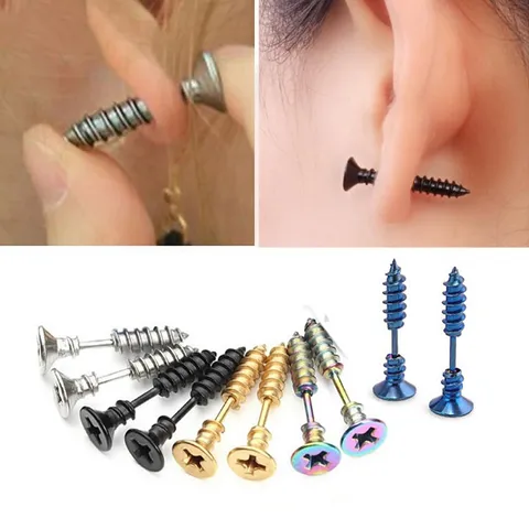 Trendy Stainless Steel Screw Stud Earring Punk Nipple Ring Industrial Barbell Geometric Body Piercing Jewelry For Unisex