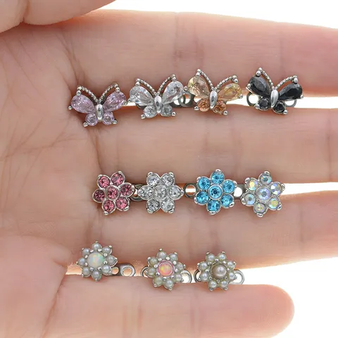 Titanium Stainless Steel Dermal Anchor Top Butterfly Flower Cross Micro Skin Piercing Jewelry With Zirconia Artificial Opal