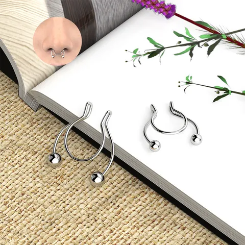 Falso Aro de Nariz de Acero Inoxidable Sin Perforación Septum en Forma de U Clip Geométrico Body Piercing Joyería Punk para Mujer Hombre