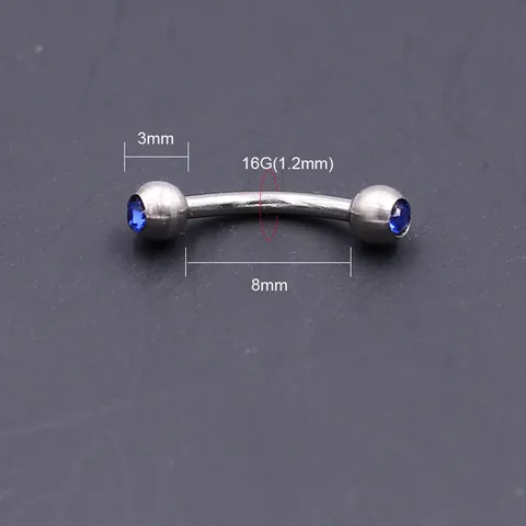 16G 316L Stainless Steel Curved Barbell Eyebrow Ring With Double Zirconia Geometric Banana Piercing Jewelry For Men Women