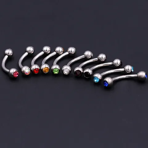 16G 316L Stainless Steel Curved Barbell Eyebrow Ring With Double Zirconia Geometric Banana Piercing Jewelry For Men Women