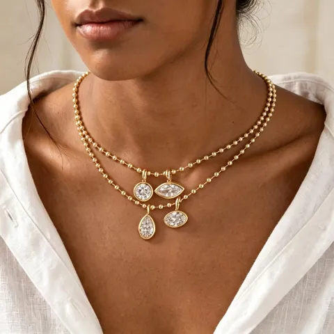 Minimalista Acciaio Inossidabile Zirconia Pendente Collana Placcato Oro Geometrico Gioielli di Moda Regalo Per Donne