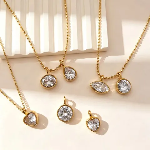Minimalista Acciaio Inossidabile Zirconia Pendente Collana Placcato Oro Geometrico Gioielli di Moda Regalo Per Donne