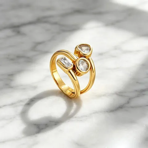 Anello Aperto Minimalista in Acciaio Inossidabile per Donna Placcato Oro Zircone Cubico Gioiello