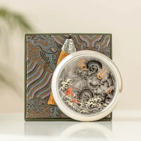 Style Lavis Chinois Motif Dragon De Carpe Argent Doré 999 Céramique Repose-Couvercle De Théière Sous-Verre De Tasse