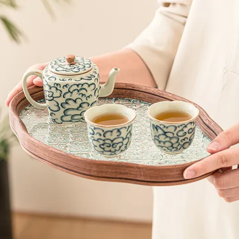 Service à Thé Kung Fu Chinois Théière et Tasses en Porcelaine Ru Kiln avec Motif de Nuage Porte-Bonheur Ensemble de Thé en Céramique