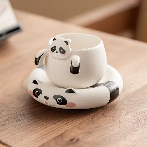 Passoire à Thé en Céramique Panda Créatif Ensemble de Filtres à Thé Animaux de Dessin Animé Accessoires de Thé de Style Chinois Délicats