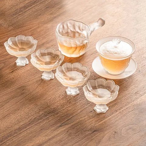 Mat Glas Lotus Kung Fu Teeset Hittebestendig Anti Verbranding Gaiwan Teetasse Cadeaubox Set Voor Thuis Woonkamer
