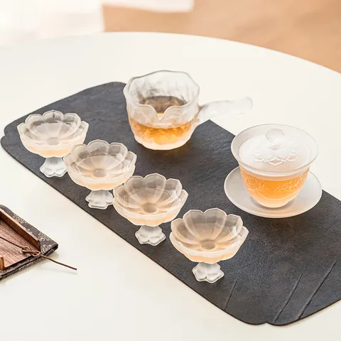 Mat Glas Lotus Kung Fu Teeset Hittebestendig Anti Verbranding Gaiwan Teetasse Cadeaubox Set Voor Thuis Woonkamer