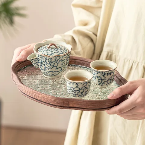 Service à Thé Kung Fu Traditionnel en Céramique Ru Jaune Impérial Motif de Nuage Théière Tasses en Porcelaine Vintage Set pour Maison Bureau Cérémonie du Thé