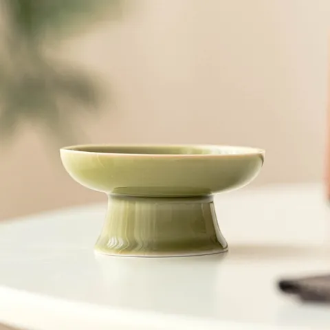 Yaozhou Kiln Style Ceramic High-Foot Lid Rest Celadon Green Tea Kettle Cover Holder Vintage Kung Fu Tea Set Accessories Snack Plate