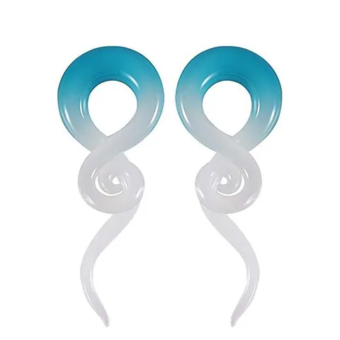 Δίχρωμο Γυάλινο Ear Expander Σπείρα Κοσμήματα Σώματος Μπλε Λευκό Gradient Σκουλαρίκια Μόδας