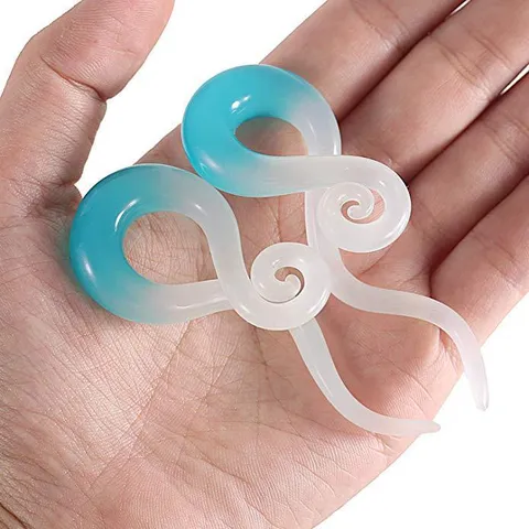 Δίχρωμο Γυάλινο Ear Expander Σπείρα Κοσμήματα Σώματος Μπλε Λευκό Gradient Σκουλαρίκια Μόδας