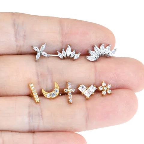 Edelstahl Strass Blume Herz Stern Mond Lippenstift Knorpel Ohrring Innengewinde Piercing Schmuck Für Unisex