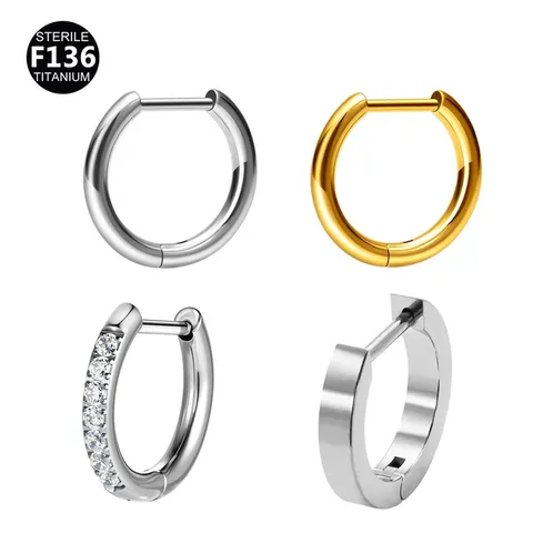 F136 Titanium Legering Huggie Hoop Neusring Geometrisch Zirconia Ingelegde Piercing Lichaamssieraden Minimalistische Oorbellen Voor Vrouwen